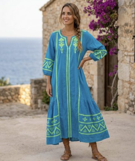 Sabrina boho lange jurk - blauw