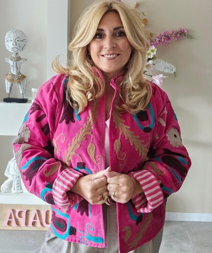 Velvet Jacket - Roze met turquoise
