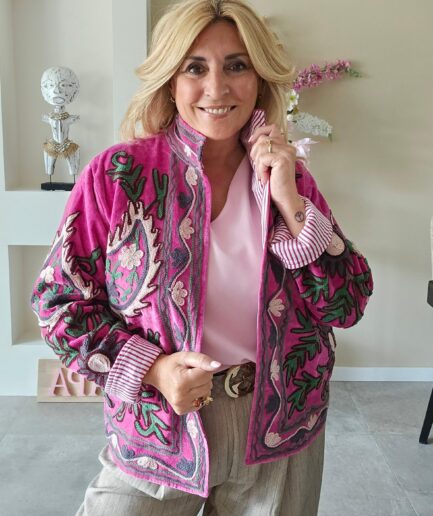 Velvet Jacket - Roze met flowers