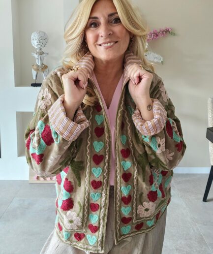 Velvet Jacket - Taupe met mint