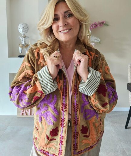Velvet Jacket - Taupe met lila